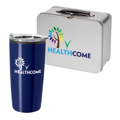 Lunch Kit Throwback Tin Box with Tumbler - 20 oz - promotional product with custom logo