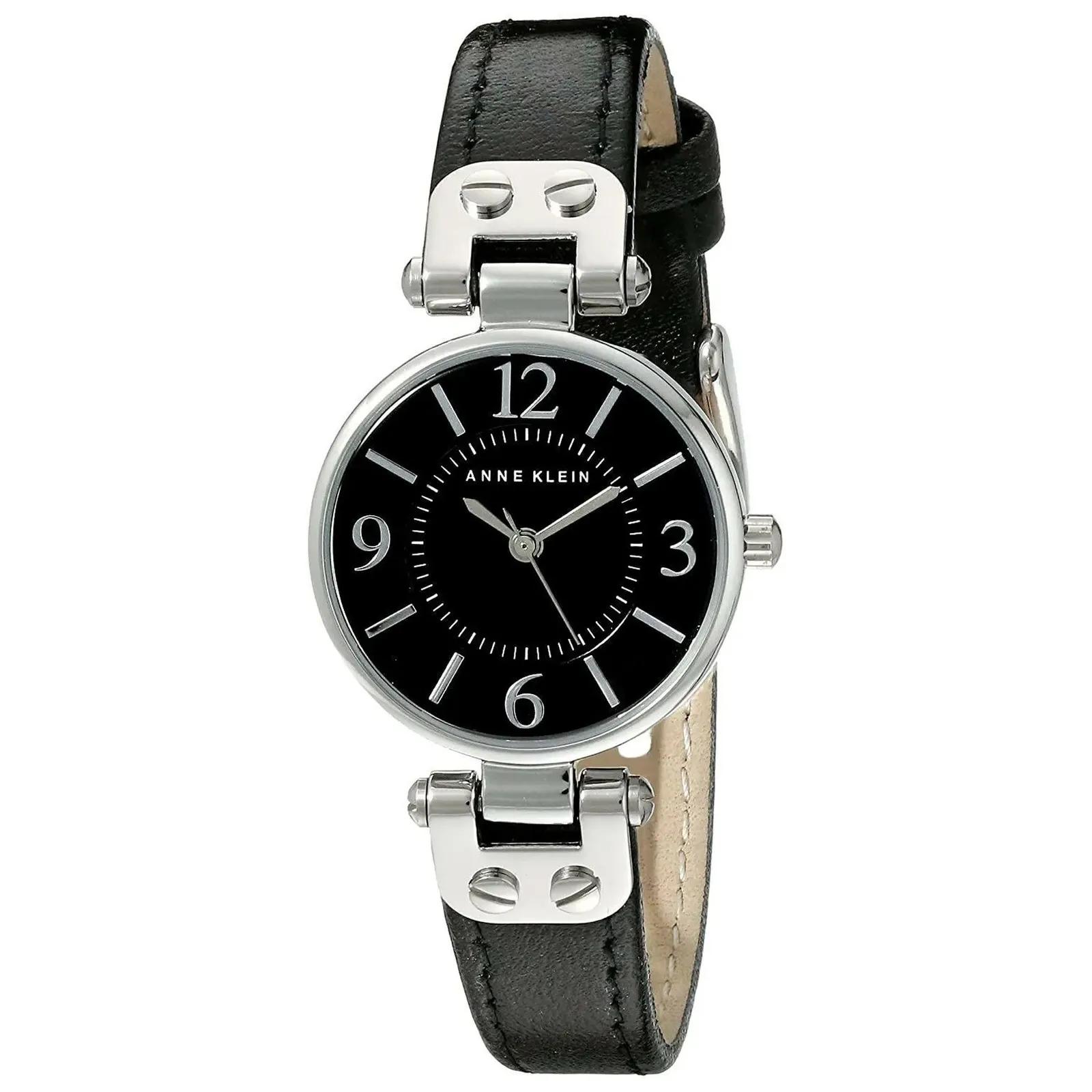 Women's Watch Black Leather Strap Mineral Crystal