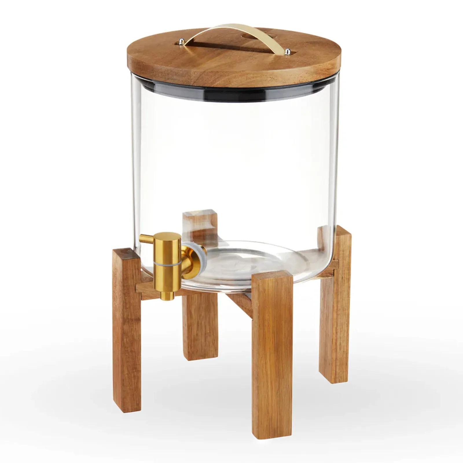 Glass Drink Dispenser with Wooden Stand - 1.3 Gallon