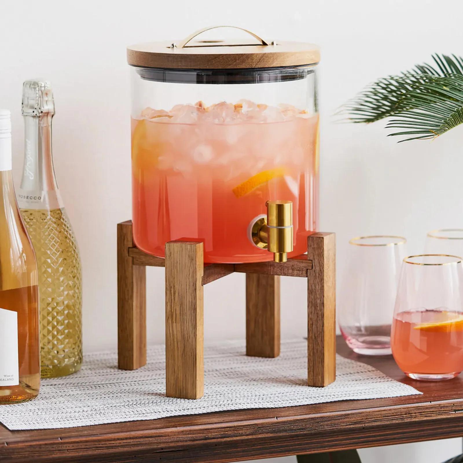 Glass Drink Dispenser with Wooden Stand - 1.3 Gallon - product view 2