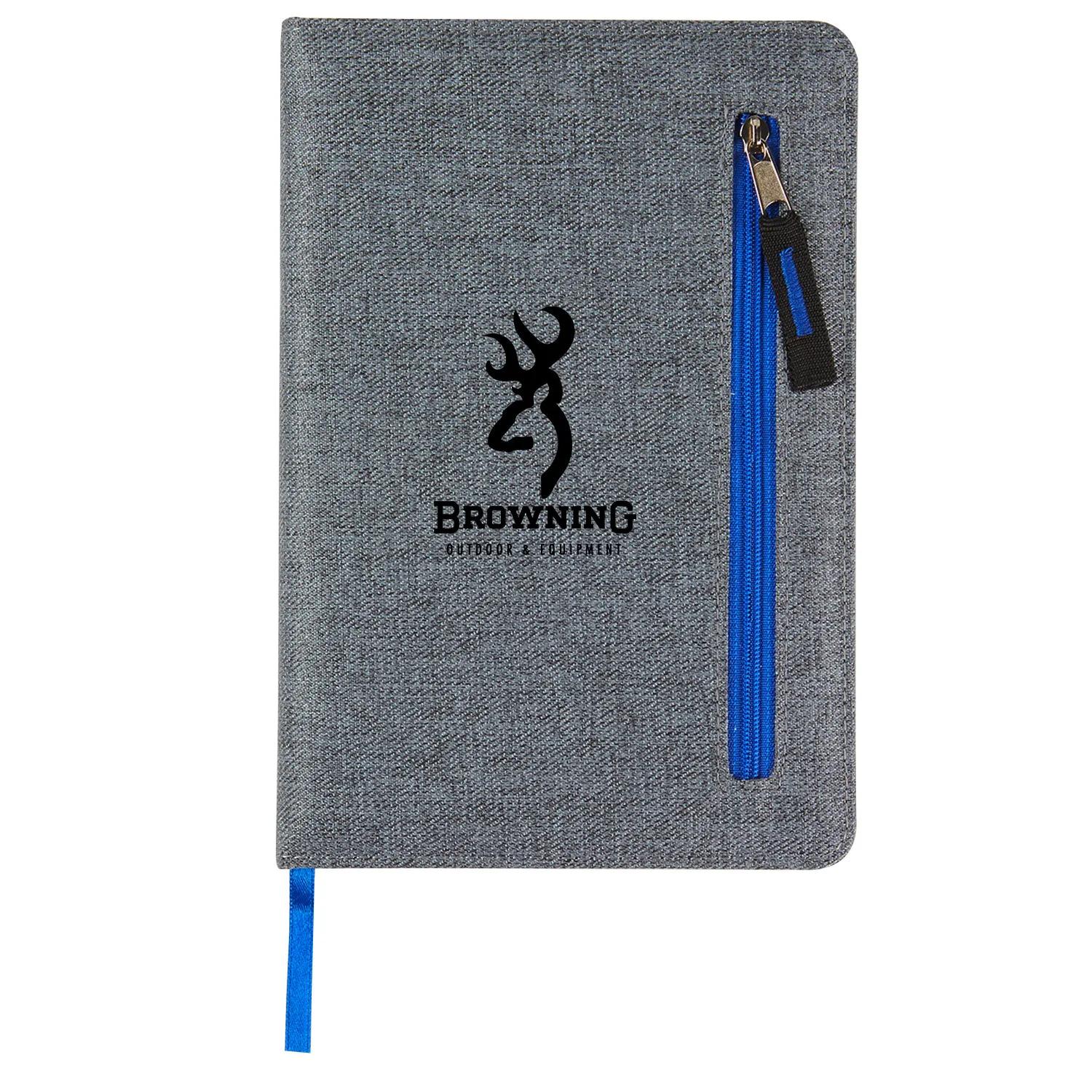 Hardcover Journal Zippered Pocket Heathered Polyester - 6 x 8 in - product view 2