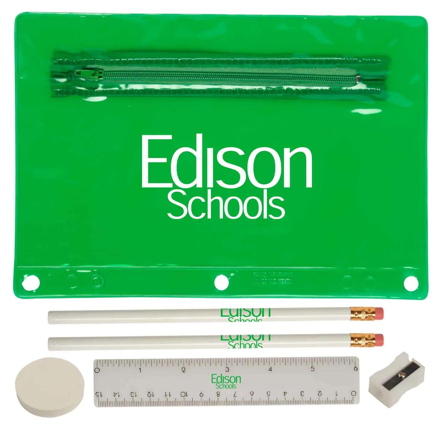 School Kit Translucent PVC Pouch with Supplies - 9 1/4 x 6 1/4 in - product view 4
