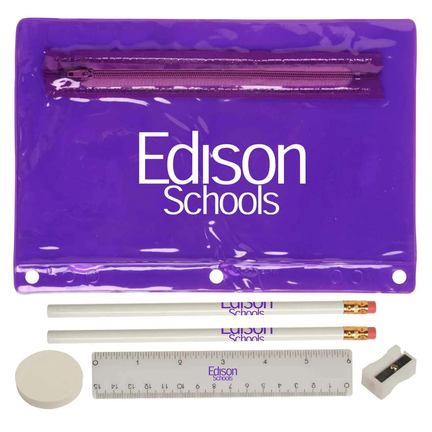 School Kit Translucent PVC Pouch with Supplies - 9 1/4 x 6 1/4 in - product view 8