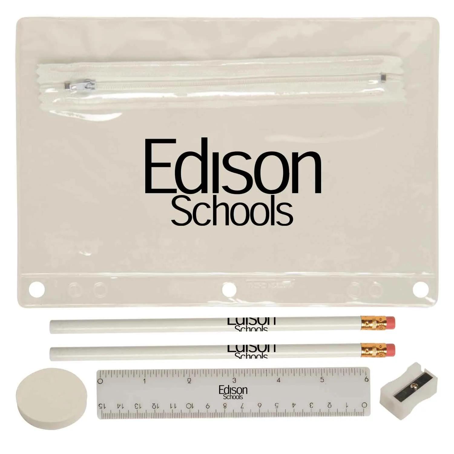 School Kit Translucent PVC Pouch with Supplies - 9 1/4 x 6 1/4 in - product view 10