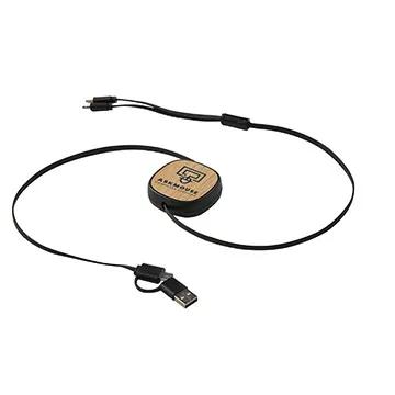 Charging Cable Bamboo Retractable 3-in-1 - 3 ft