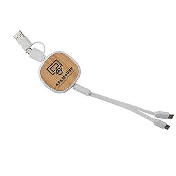 Charging Cable Bamboo Retractable 3-in-1 - 3 ft - product view 6