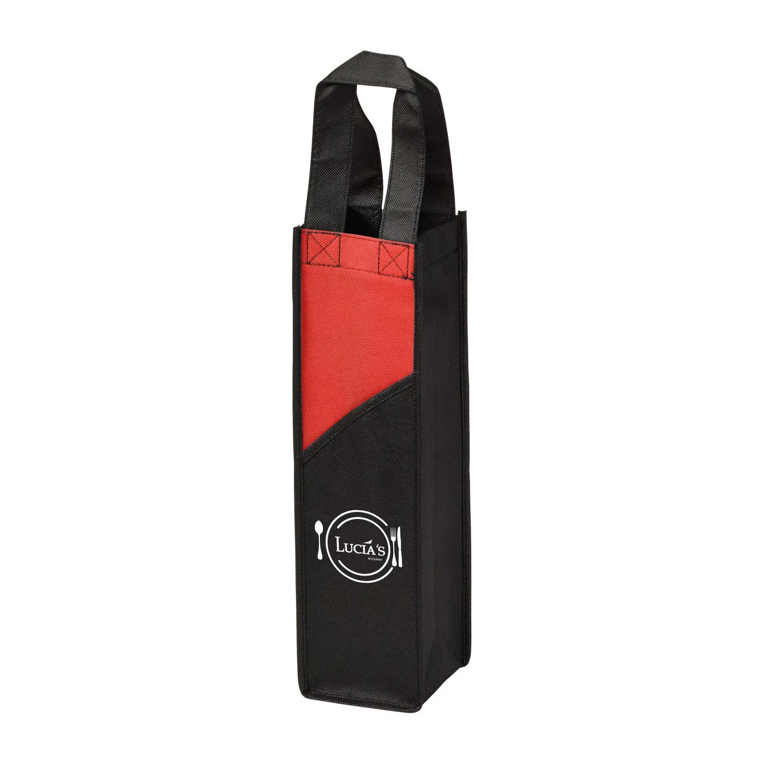 Wine Tote Non-Woven Two-Tone Single Bottle - 4 x 14 in - product view 2