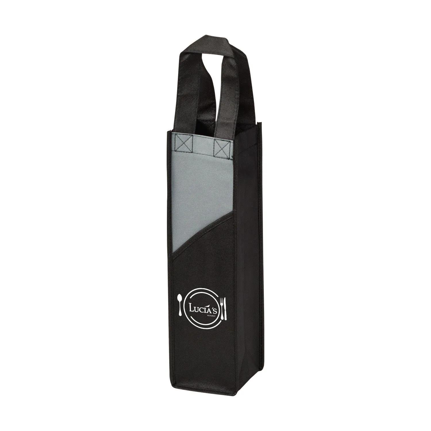Wine Tote Non-Woven Two-Tone Single Bottle - 4 x 14 in - product view 3
