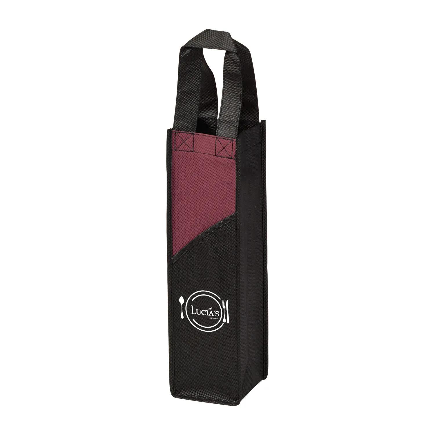 Wine Tote Non-Woven Two-Tone Single Bottle - 4 x 14 in - product view 4