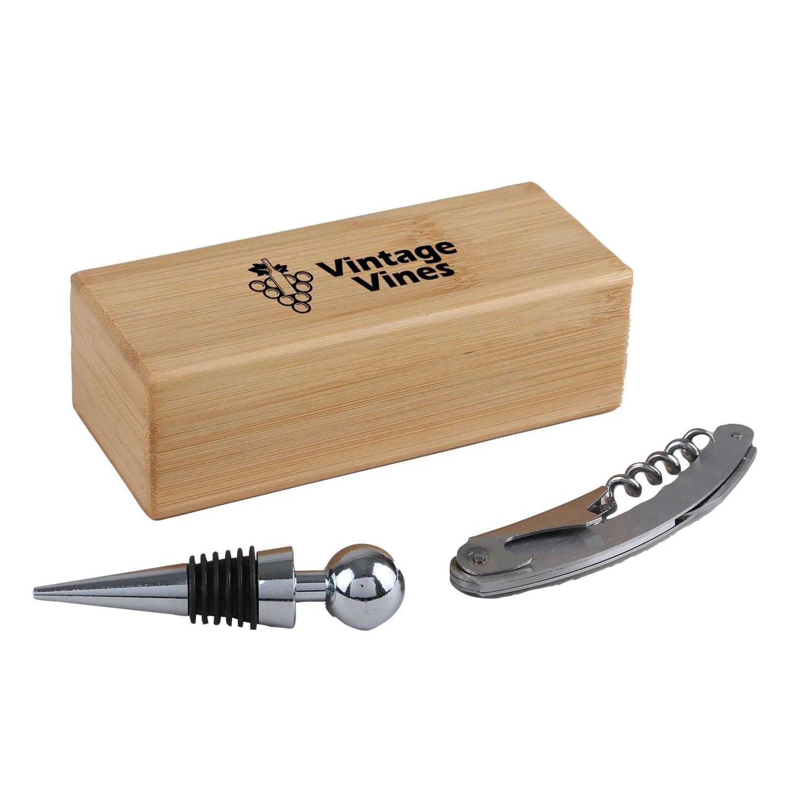 Wine Opener Set Bamboo 2-Piece Magnetic Box - product view 4