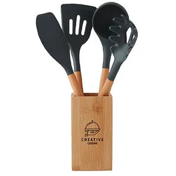 Bamboo Utensil Set with Silicone Tools - 5 Piece - product view 3