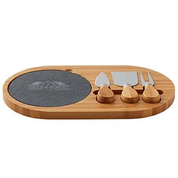 Bamboo Cheese Board Set Oval with Slate Block - 4 Piece