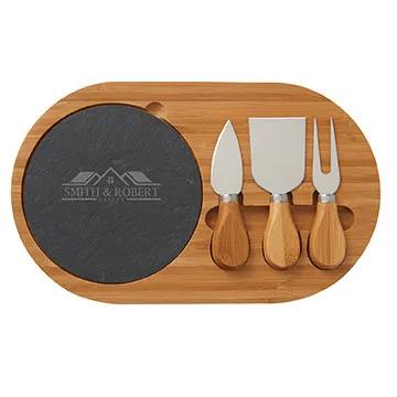 Bamboo Cheese Board Set Oval with Slate Block - 4 Piece - product view 2