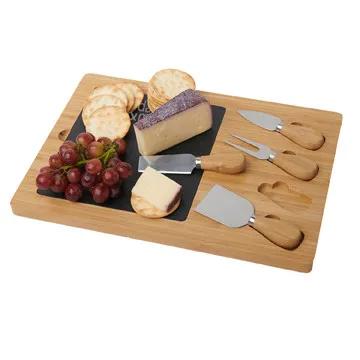 Slate Cheese Board Set with Bamboo Tray - 13.75 in