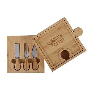 Bamboo Cheese Board Set 6-in-1 Puzzle Design - 8.4 in - product view 4