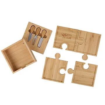 Bamboo Cheese Board Set 6-in-1 Puzzle Design - 8.4 in - product view 5