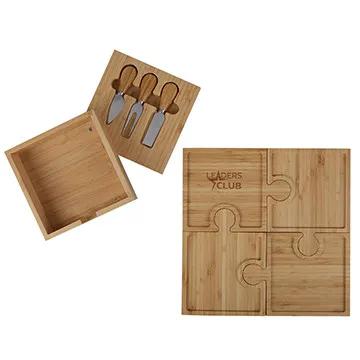 Bamboo Cheese Board Set 6-in-1 Puzzle Design - 8.4 in - product view 6