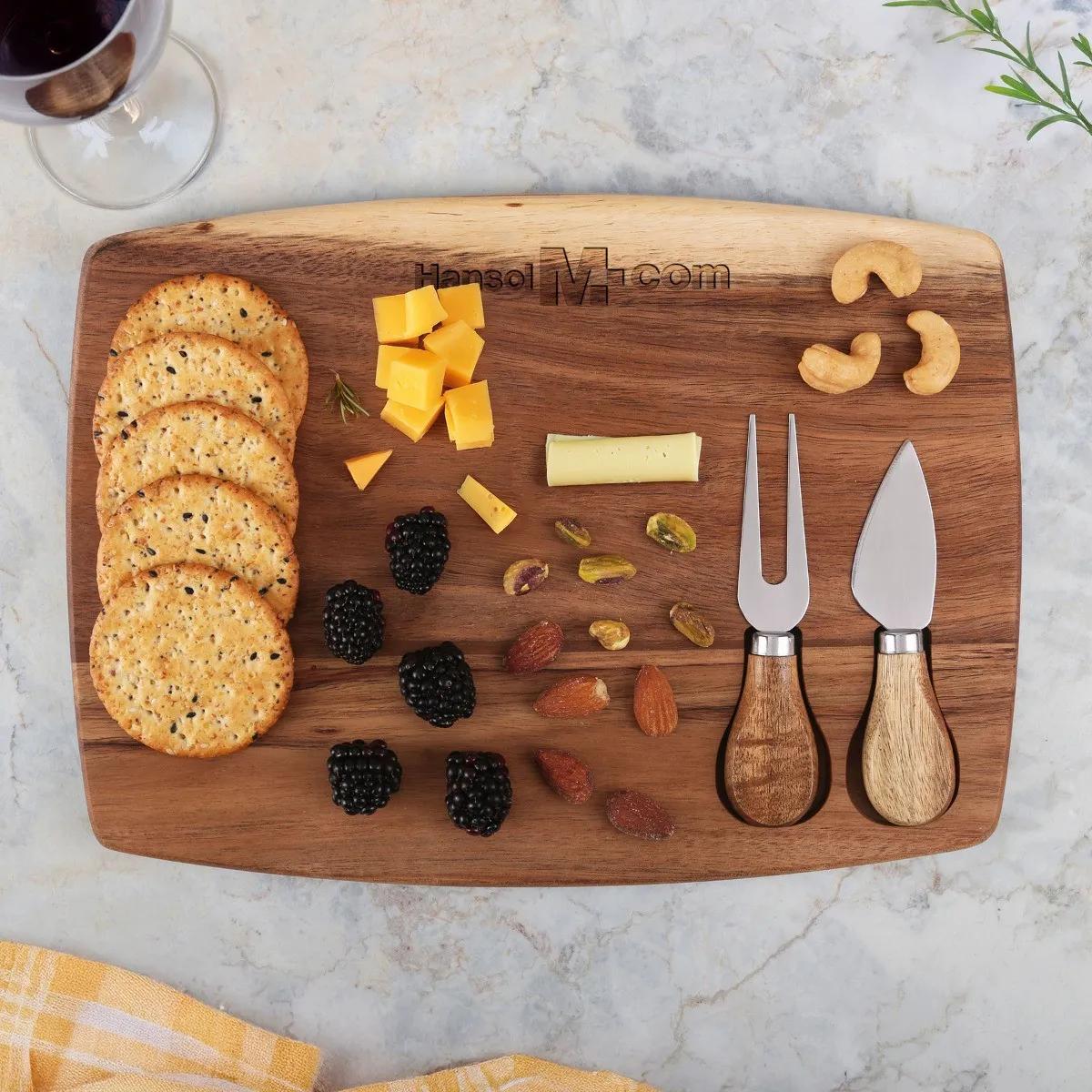 Acacia Wood Cheese Board Set with Magnetic Tools - 12 x 8.75 in