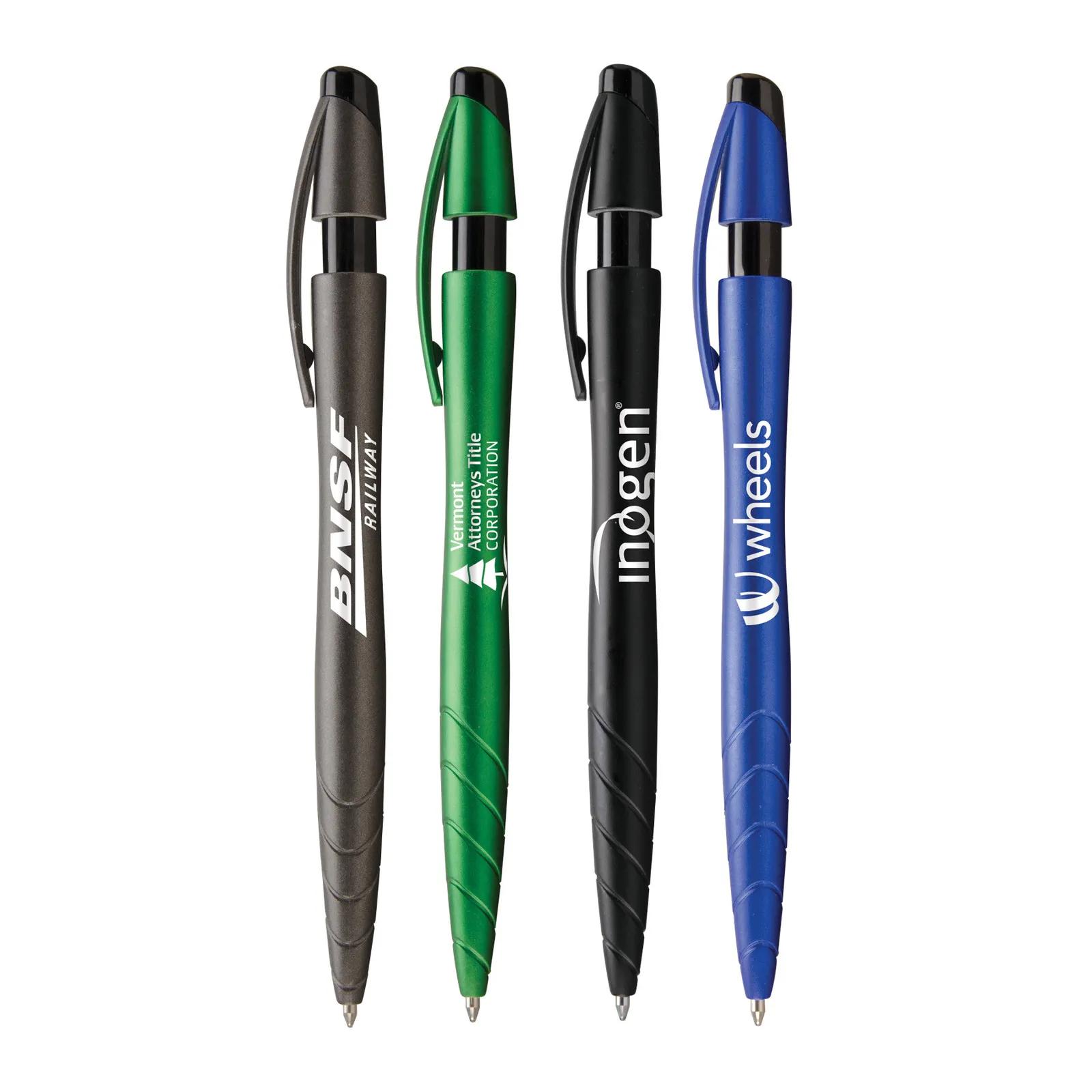 Pen with Metallic Finish and Notched Grip - product view 2