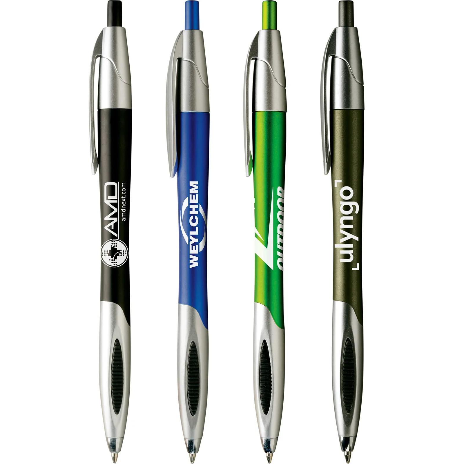 Pen with Metallic Finish and Ridged Rubber Grip