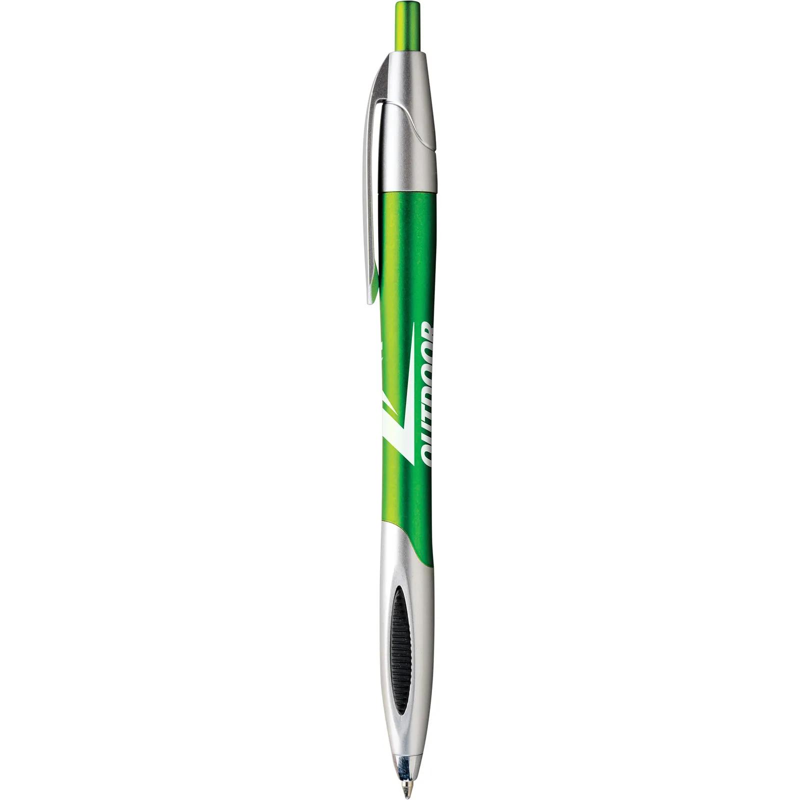 Pen with Metallic Finish and Ridged Rubber Grip - product view 3