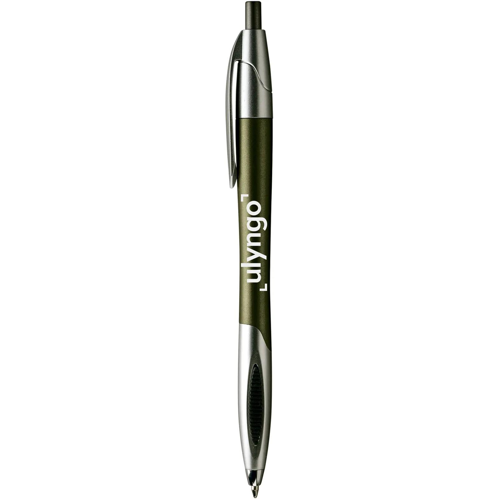 Pen with Metallic Finish and Ridged Rubber Grip - product view 4