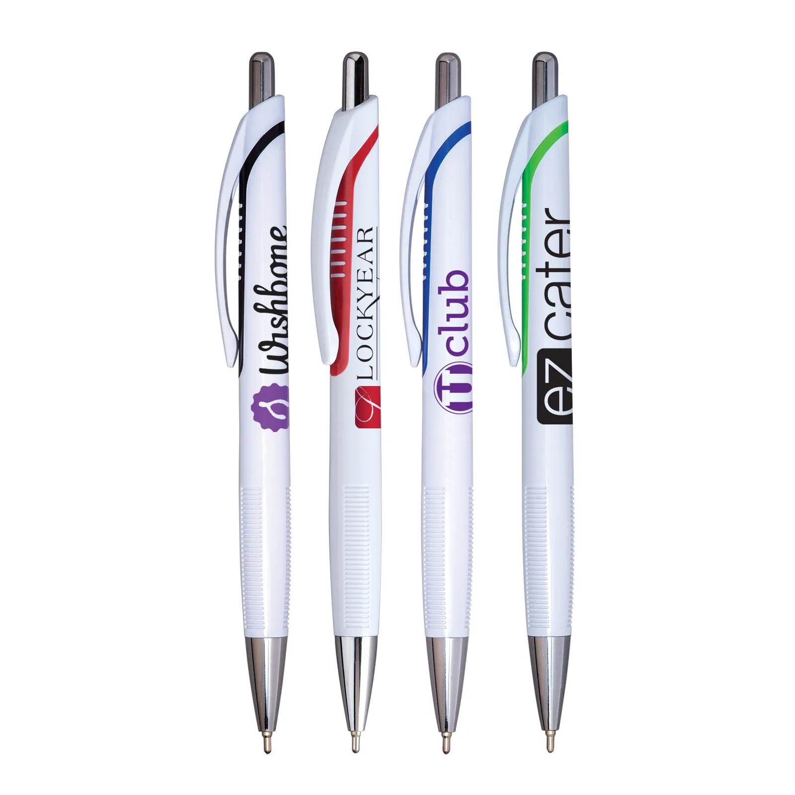 Pen with Grooved Grip and Hybrid Ink - White Barrel