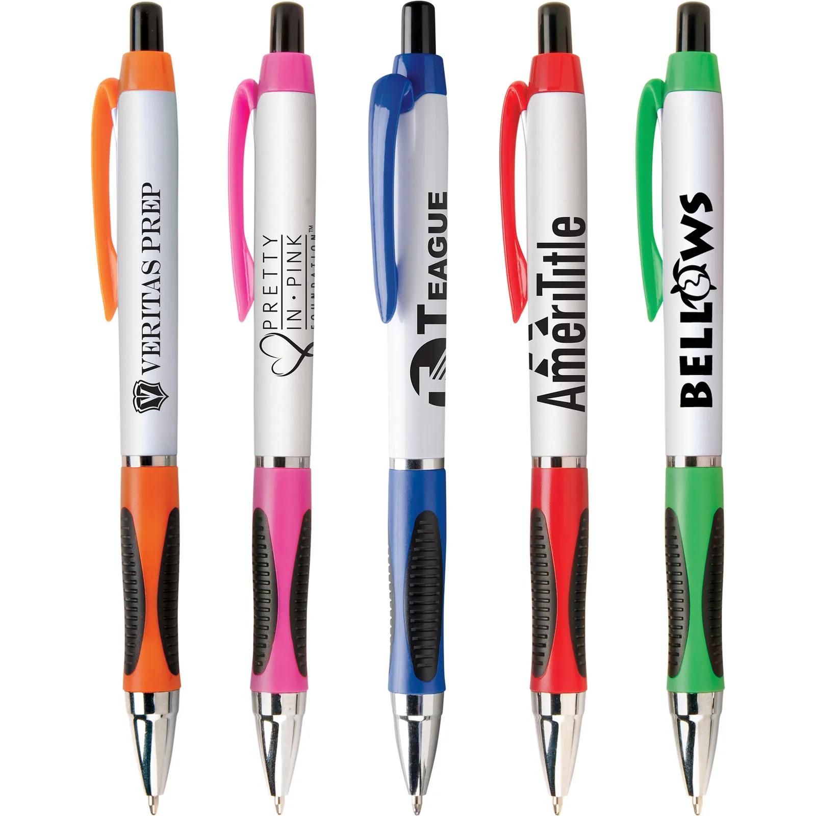 Pen with Chrome Accents and Unique Grip - White Barrel