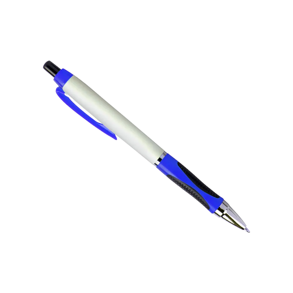 Pen with Chrome Accents and Unique Grip - White Barrel - blank view 12