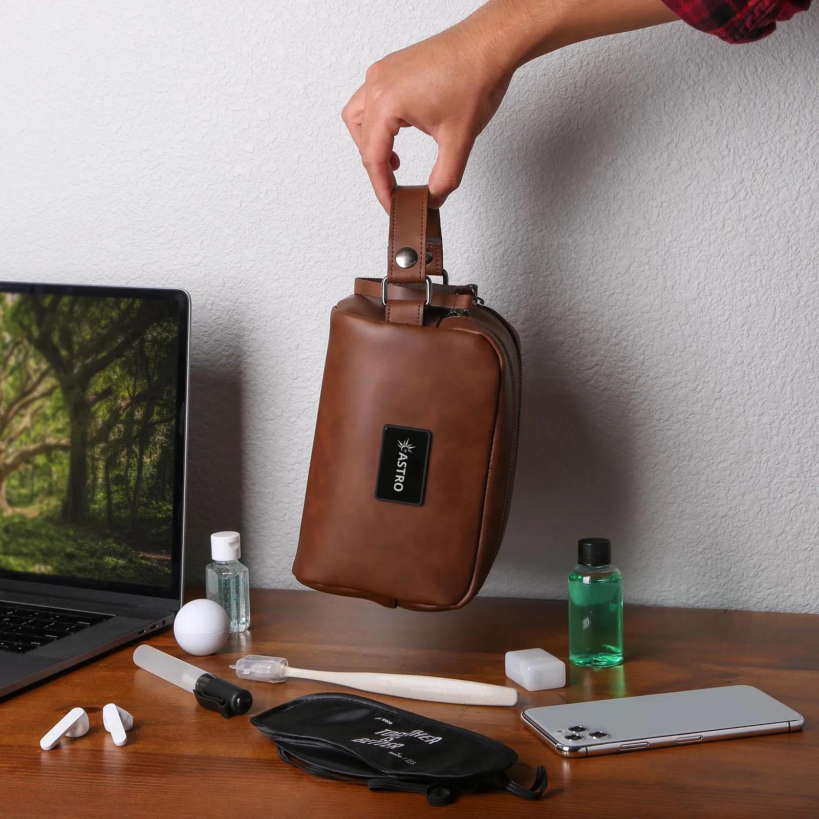 Leather Dopp Kit with Dual Metal Zippers - 7.5 x 5 in - product view 5