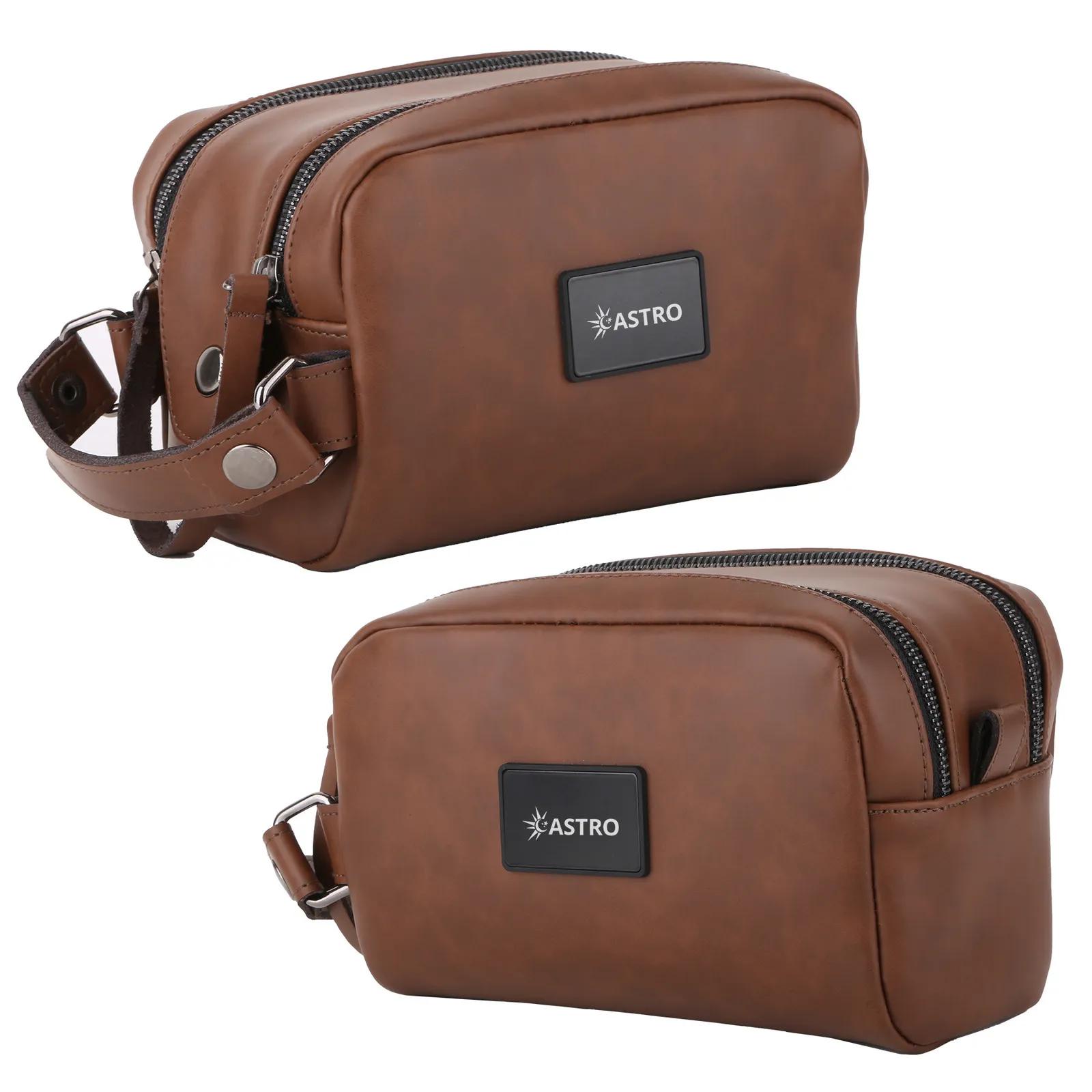 Leather Dopp Kit with Dual Metal Zippers - 7.5 x 5 in - product view 7