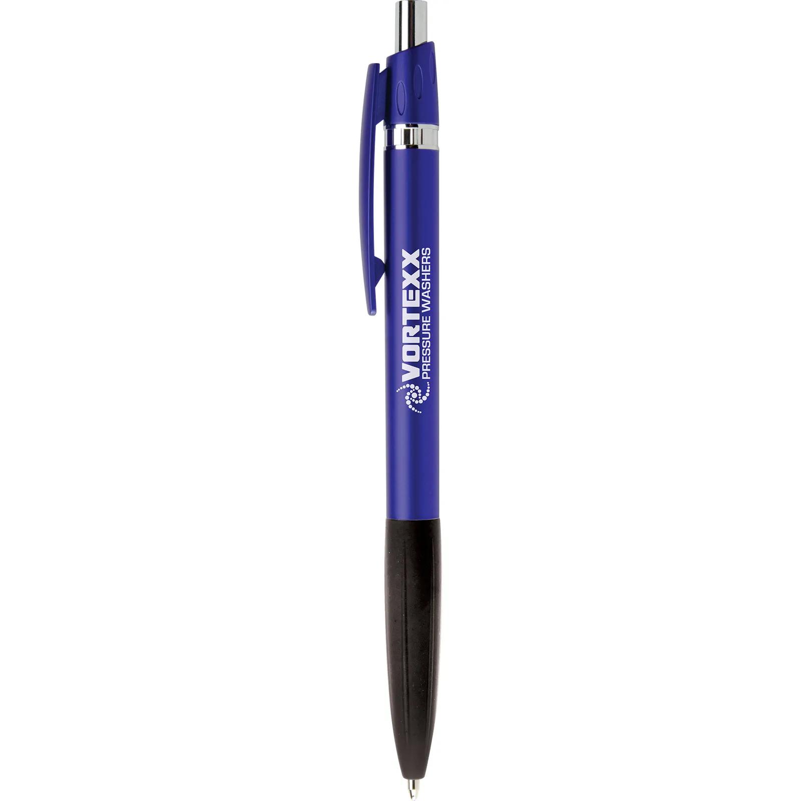Pen with Ridged Rubber Grip - Metallic Jewel Finish - product view 4