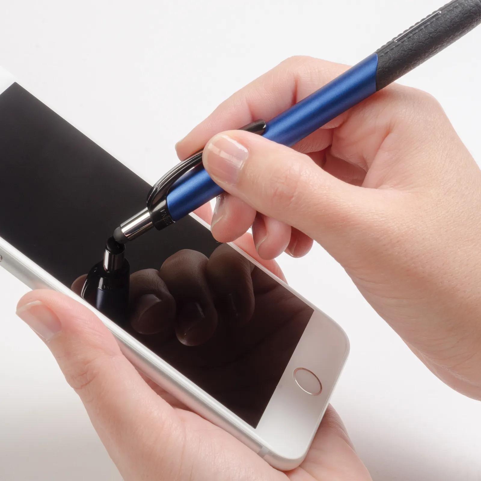 Stylus Pen with Leather-Look Grip - Metallic Finish - product view 2