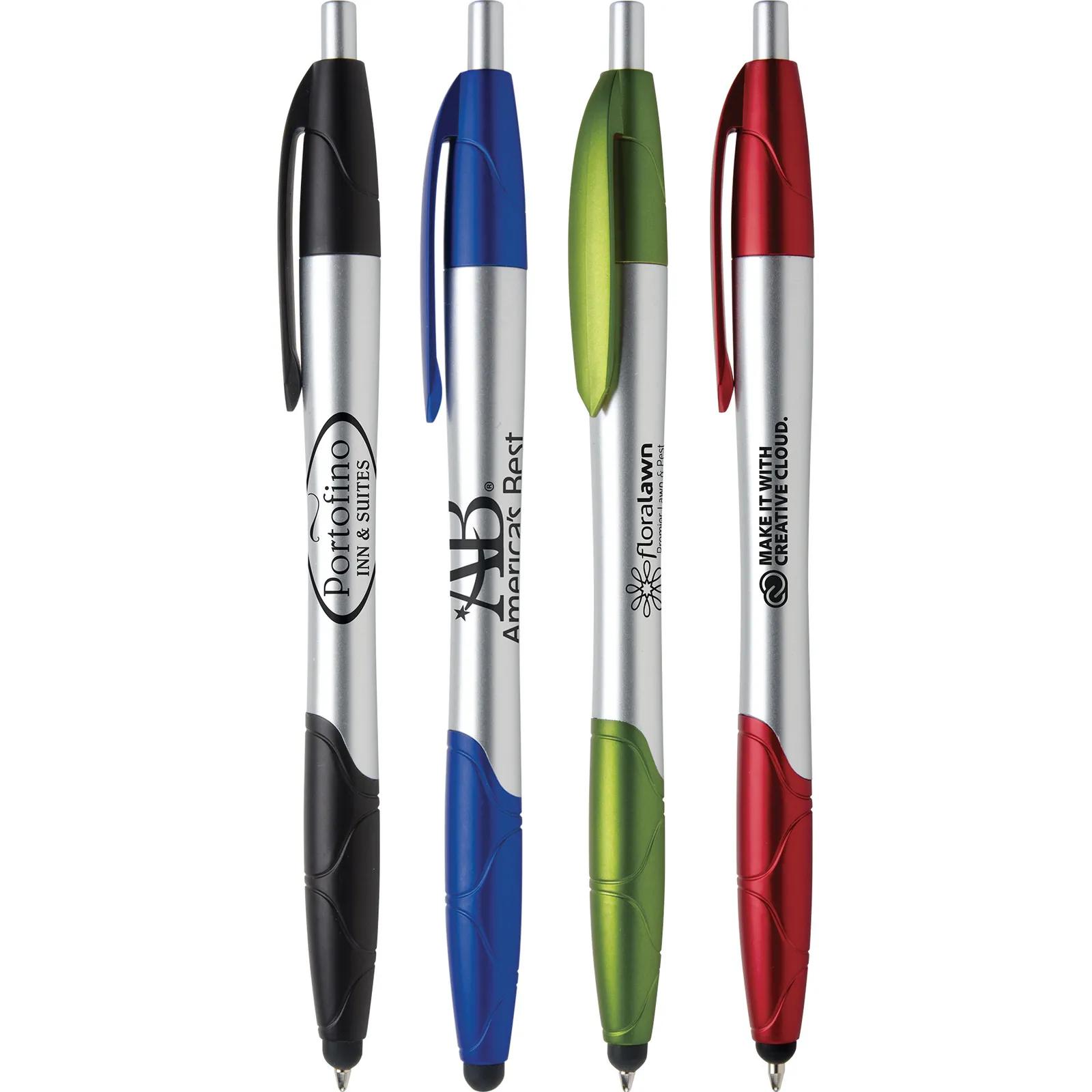 Chrome Stylus Pen with Patterned Accents - Platinum Tone