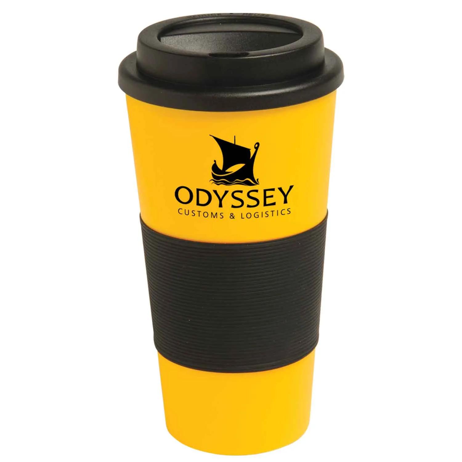 Insulated Travel Tumbler with Black Silicone Grip - 16 oz