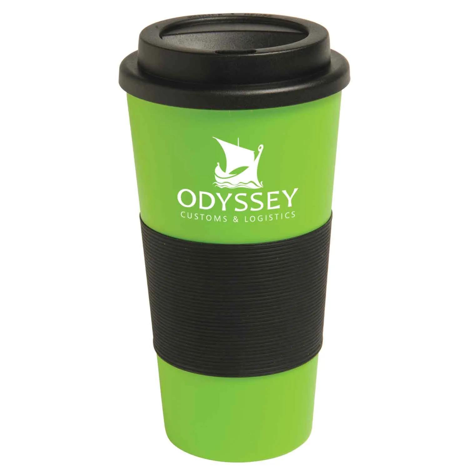 Insulated Travel Tumbler with Black Silicone Grip - 16 oz - product view 2