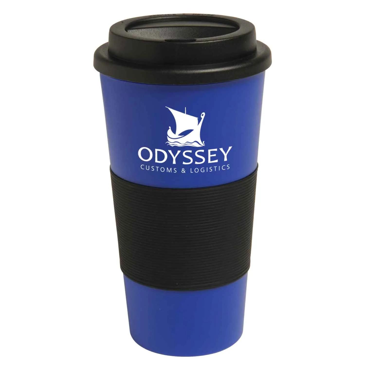 Insulated Travel Tumbler with Black Silicone Grip - 16 oz - product view 3