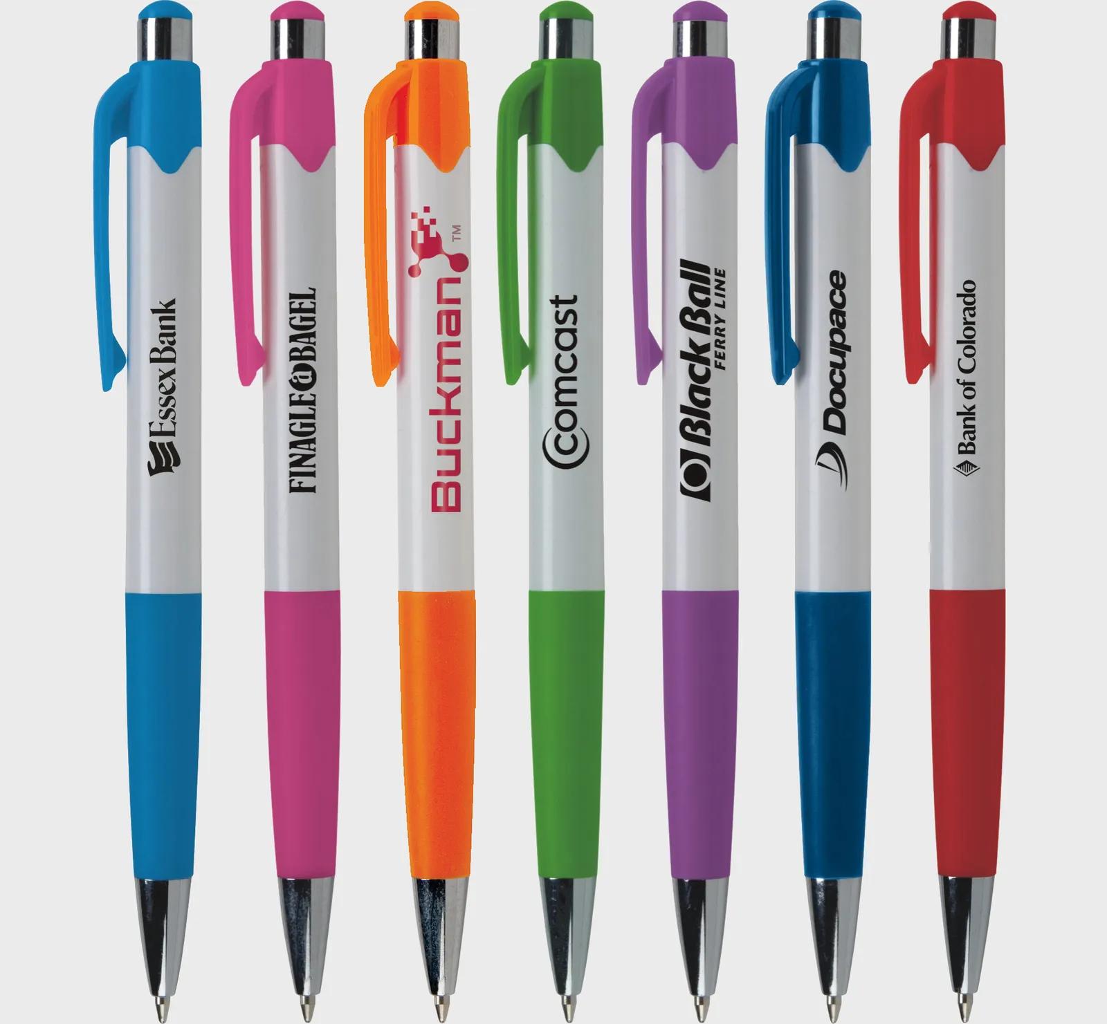 Ballpoint Pen with White Barrel and Colored Trim