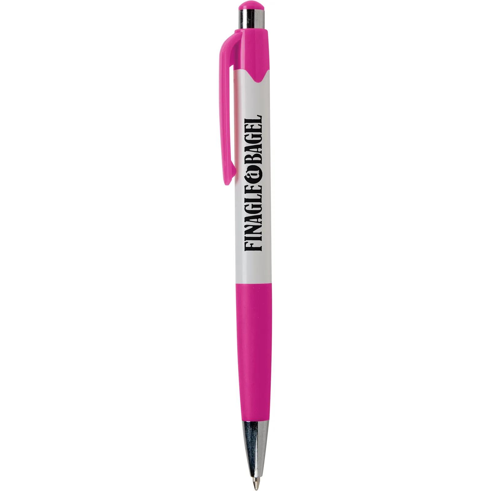 Ballpoint Pen with White Barrel and Colored Trim - product view 2