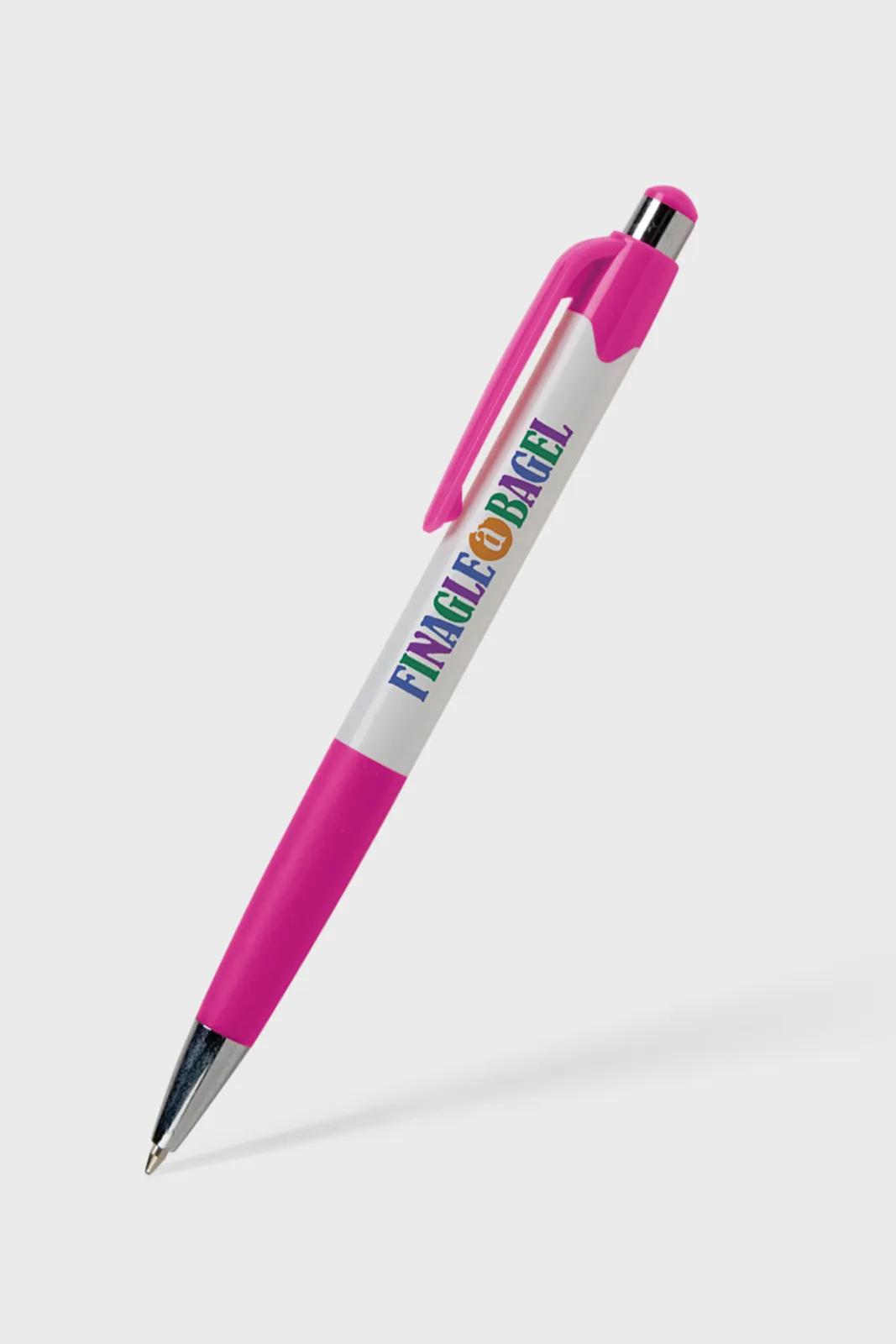 Ballpoint Pen with White Barrel and Colored Trim - product view 3