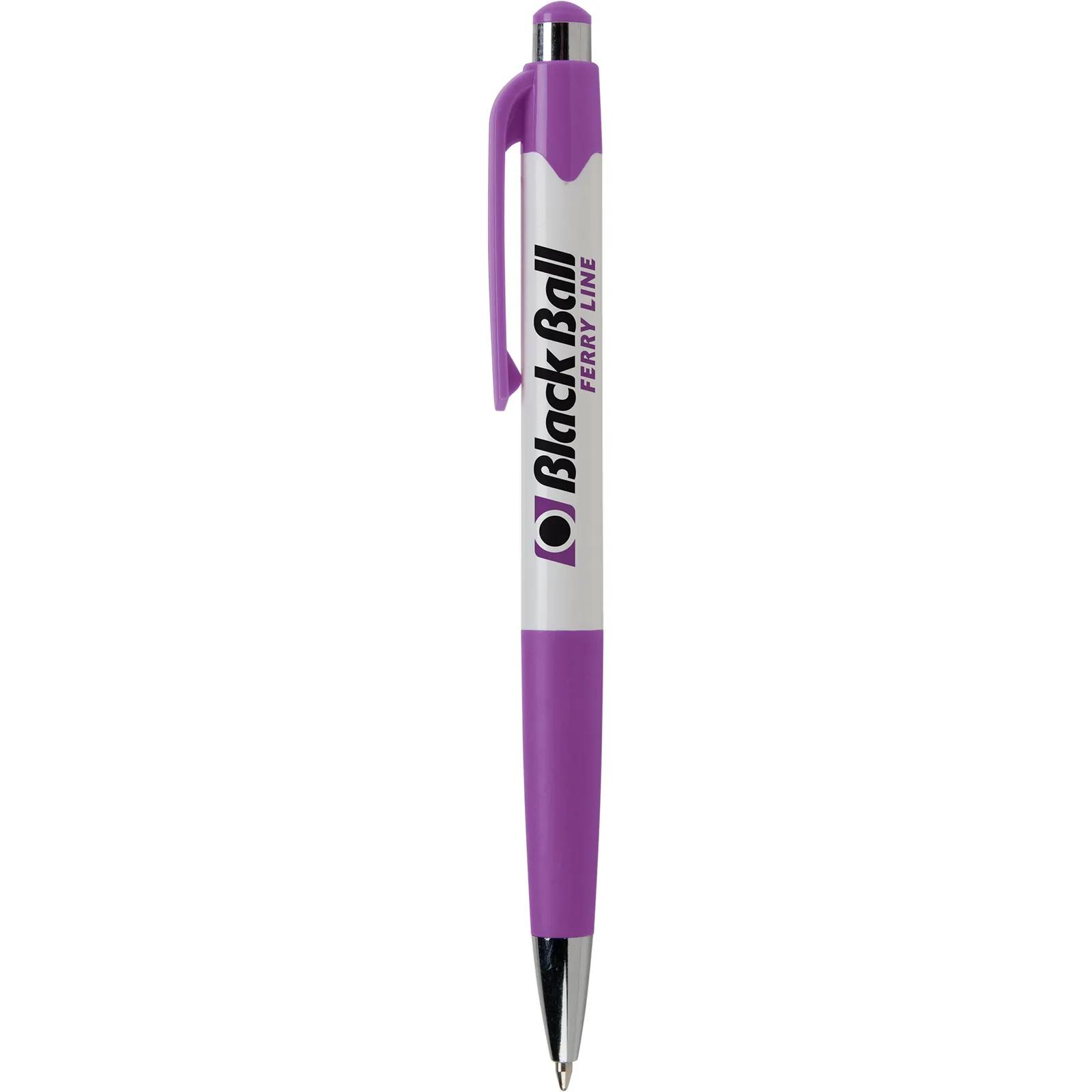 Ballpoint Pen with White Barrel and Colored Trim - product view 4