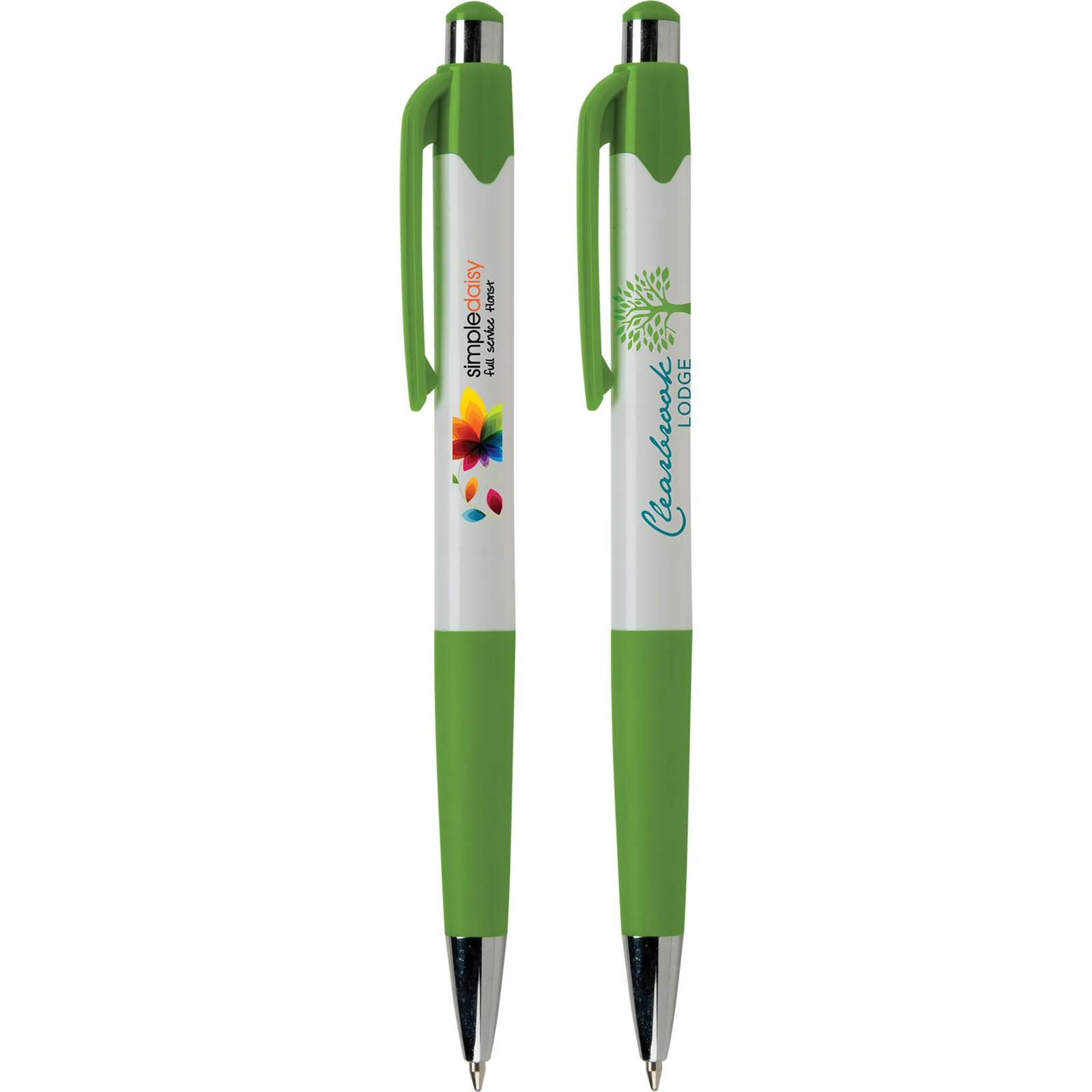 Ballpoint Pen with White Barrel and Colored Trim - product view 6