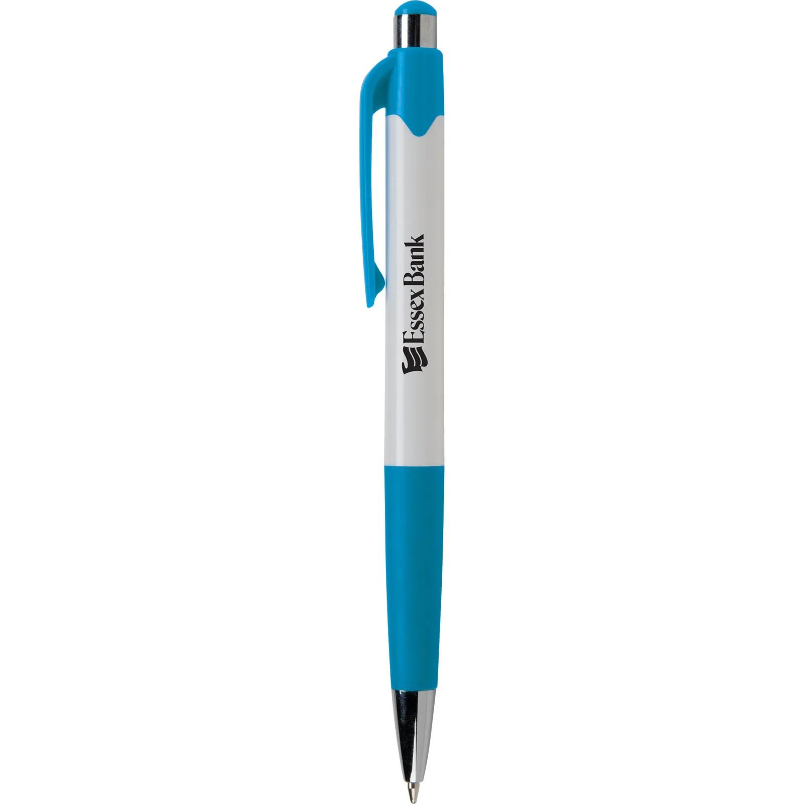 Ballpoint Pen with White Barrel and Colored Trim - product view 7