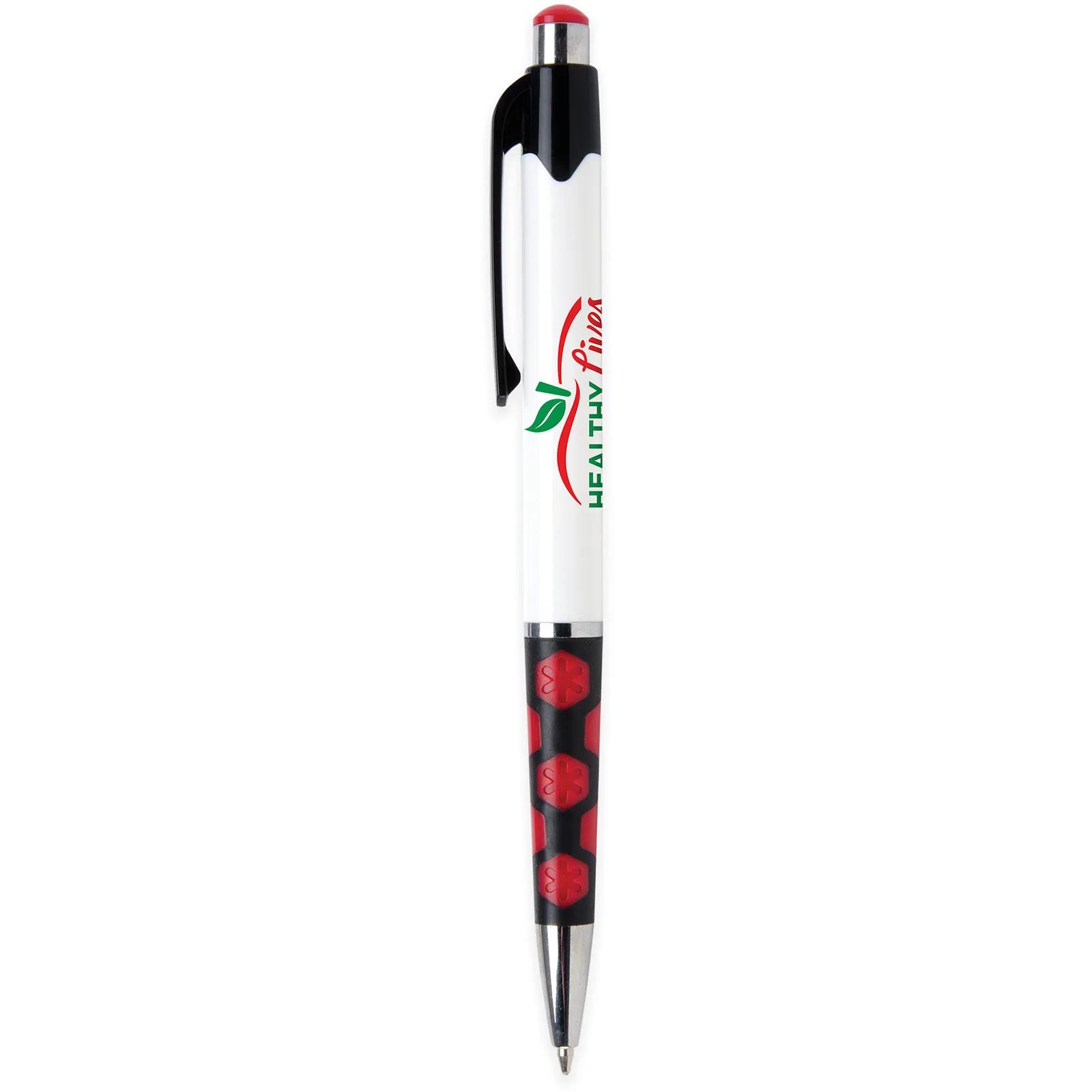 Ballpoint Pen with Hexagon Grip Pattern and White Barrel - product view 3