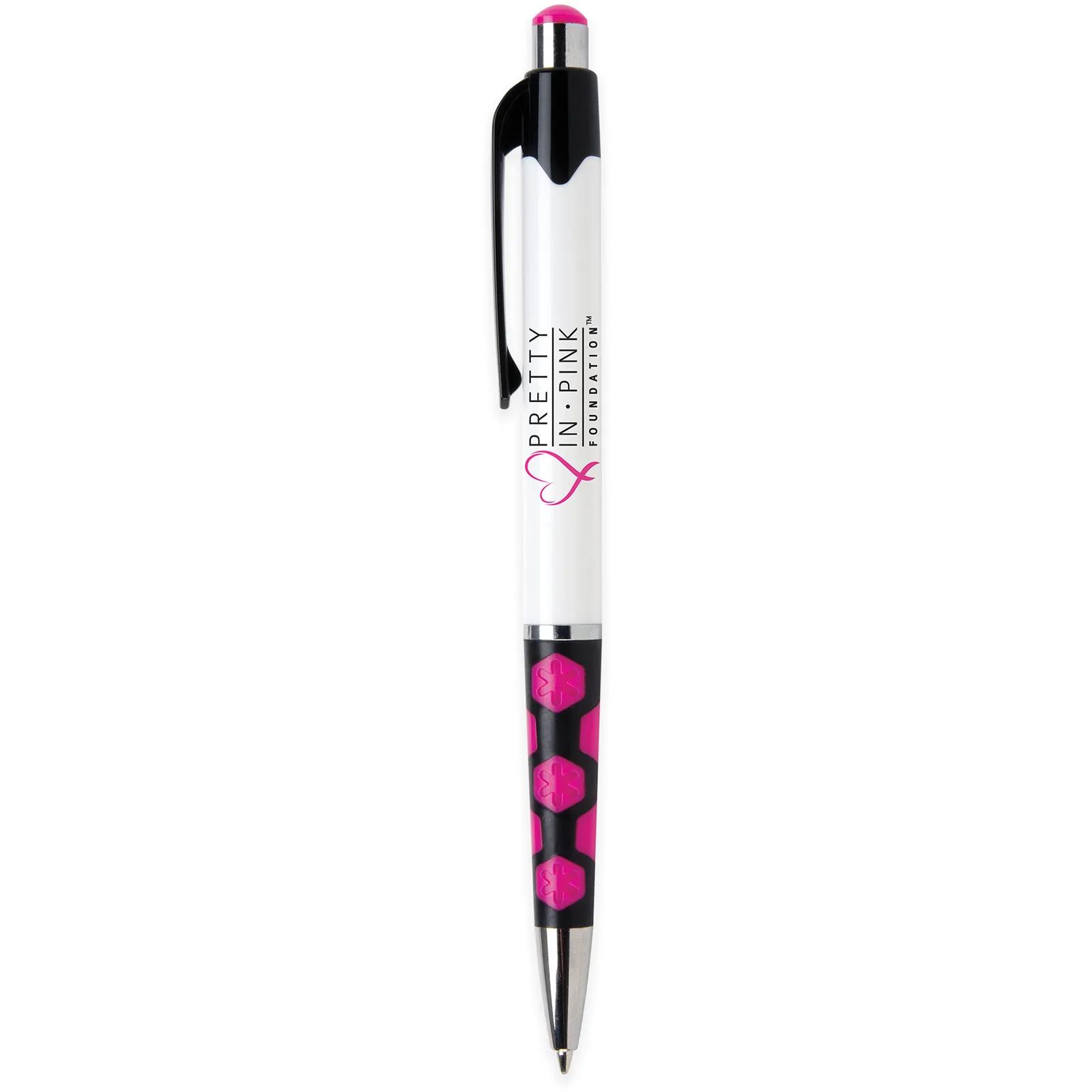 Ballpoint Pen with Hexagon Grip Pattern and White Barrel - product view 4