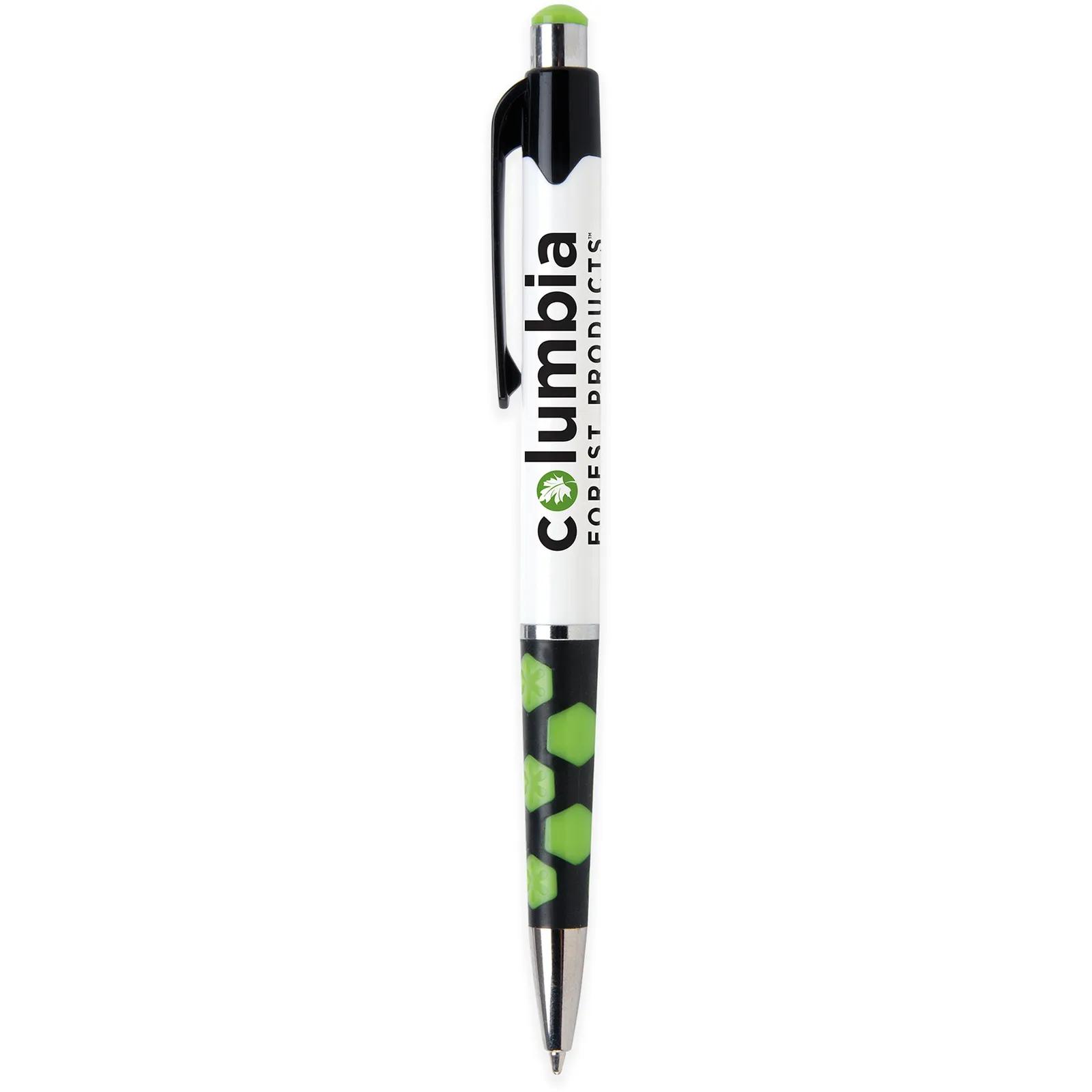 Ballpoint Pen with Hexagon Grip Pattern and White Barrel - product view 6