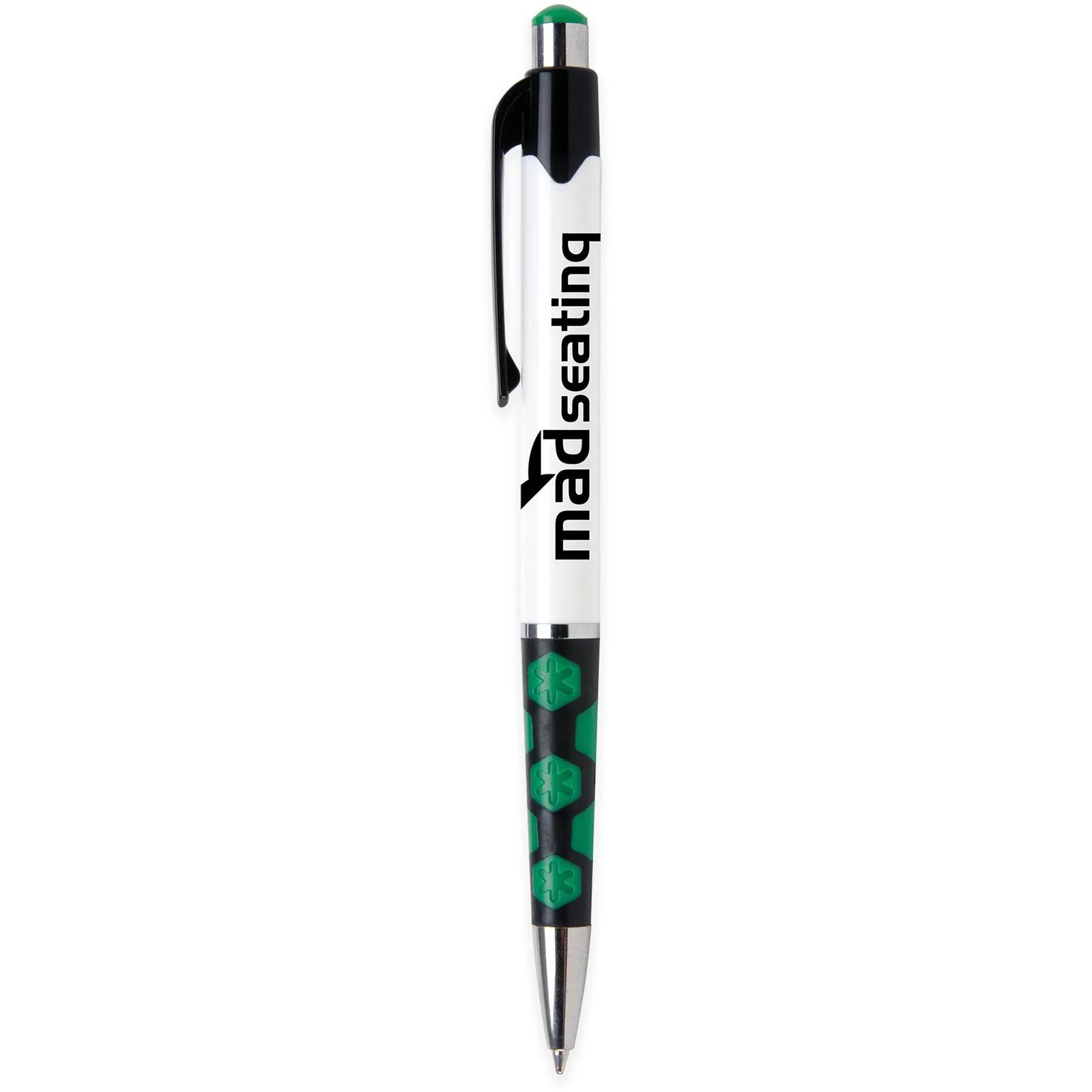 Ballpoint Pen with Hexagon Grip Pattern and White Barrel - product view 7
