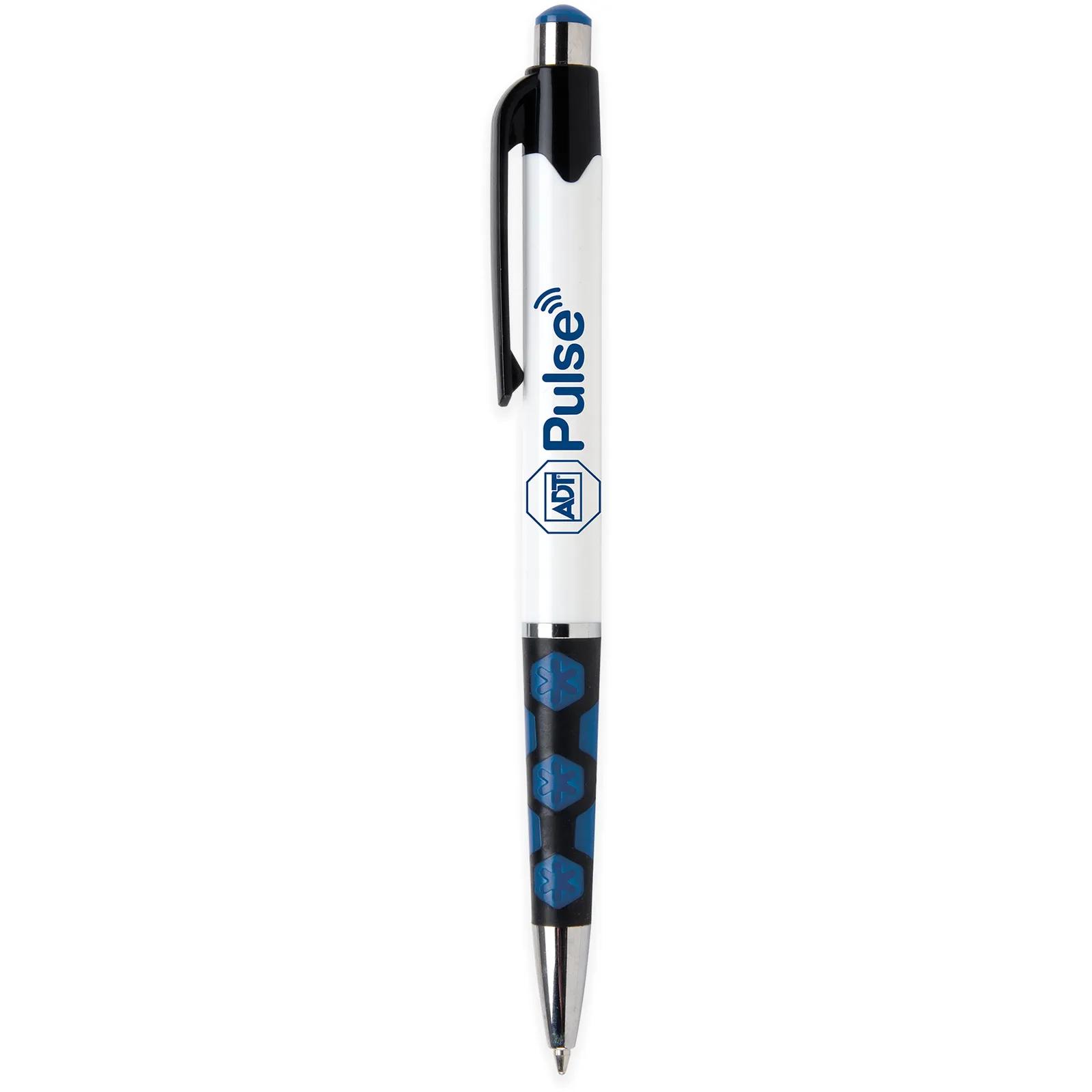 Ballpoint Pen with Hexagon Grip Pattern and White Barrel - product view 8