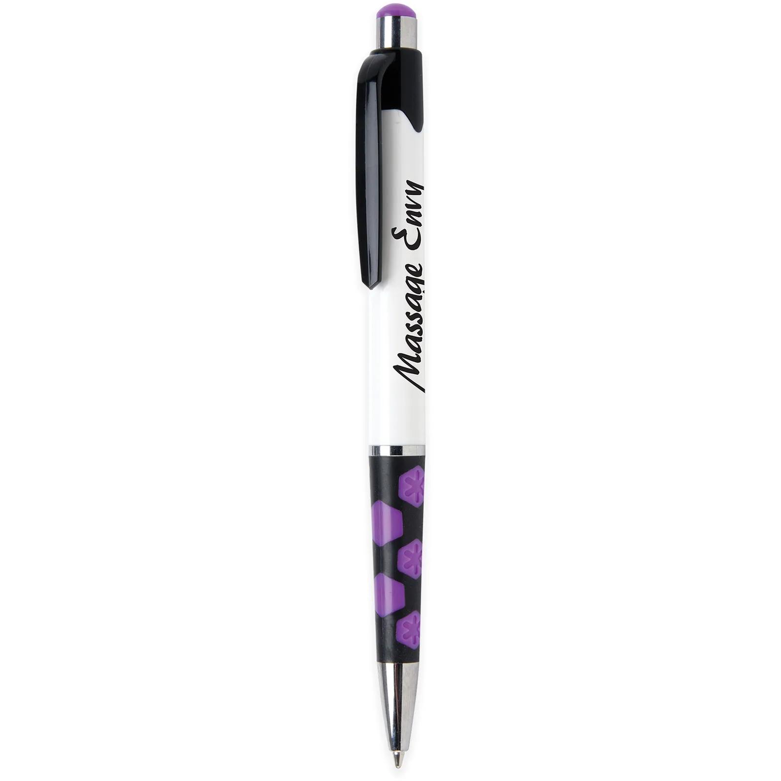 Ballpoint Pen with Hexagon Grip Pattern and White Barrel - product view 9