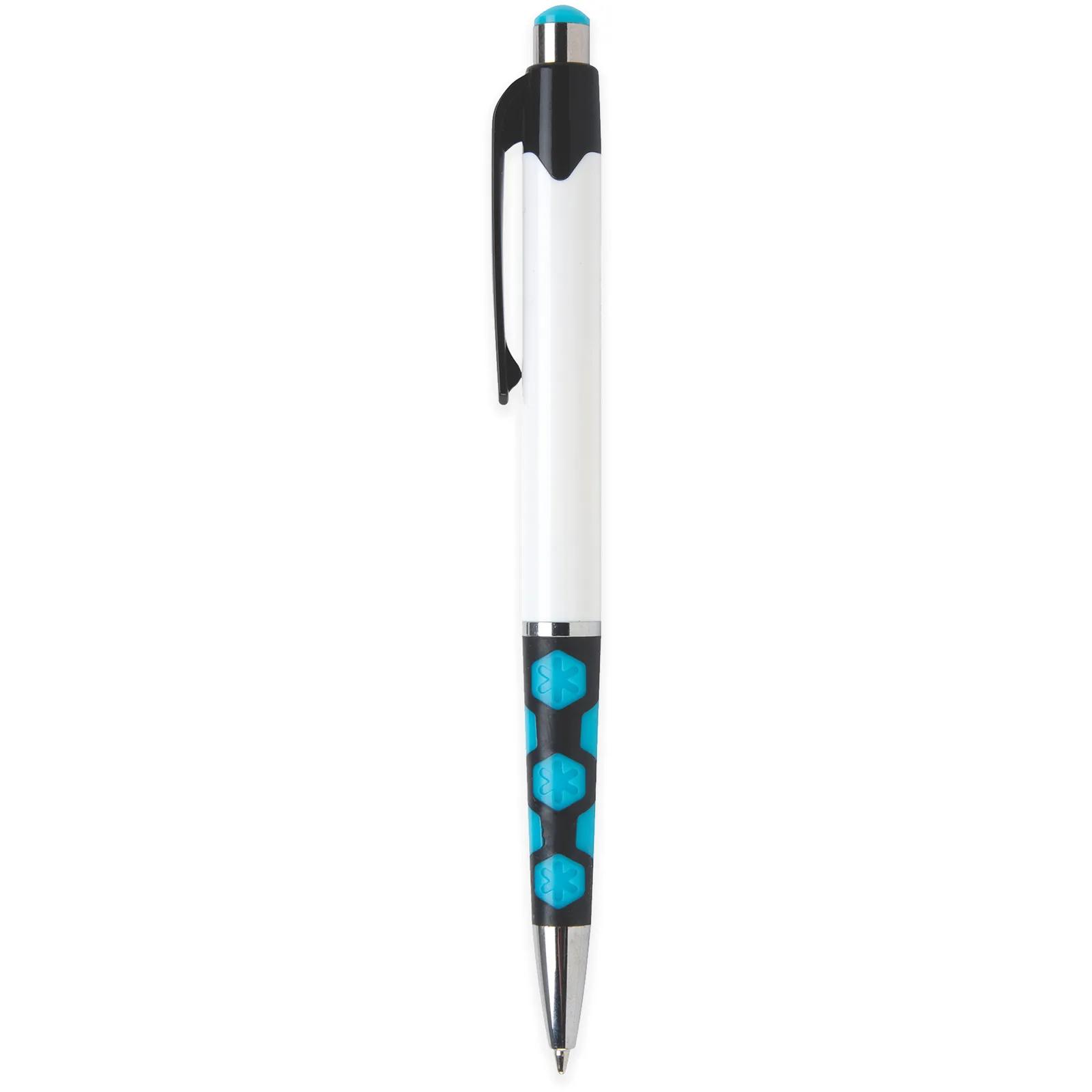Ballpoint Pen with Hexagon Grip Pattern and White Barrel - blank view 10
